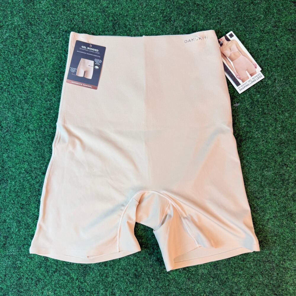 Danskin Hi-Waist Gel Bonded Shaping Shorts Long Legs Nude Beige Size M NWT